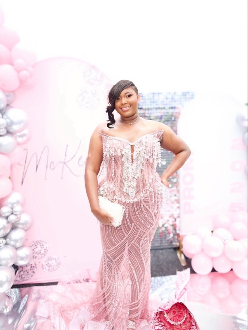 Dolce & Gabbana Pink Beaded Off-Shoulder Prom Gown